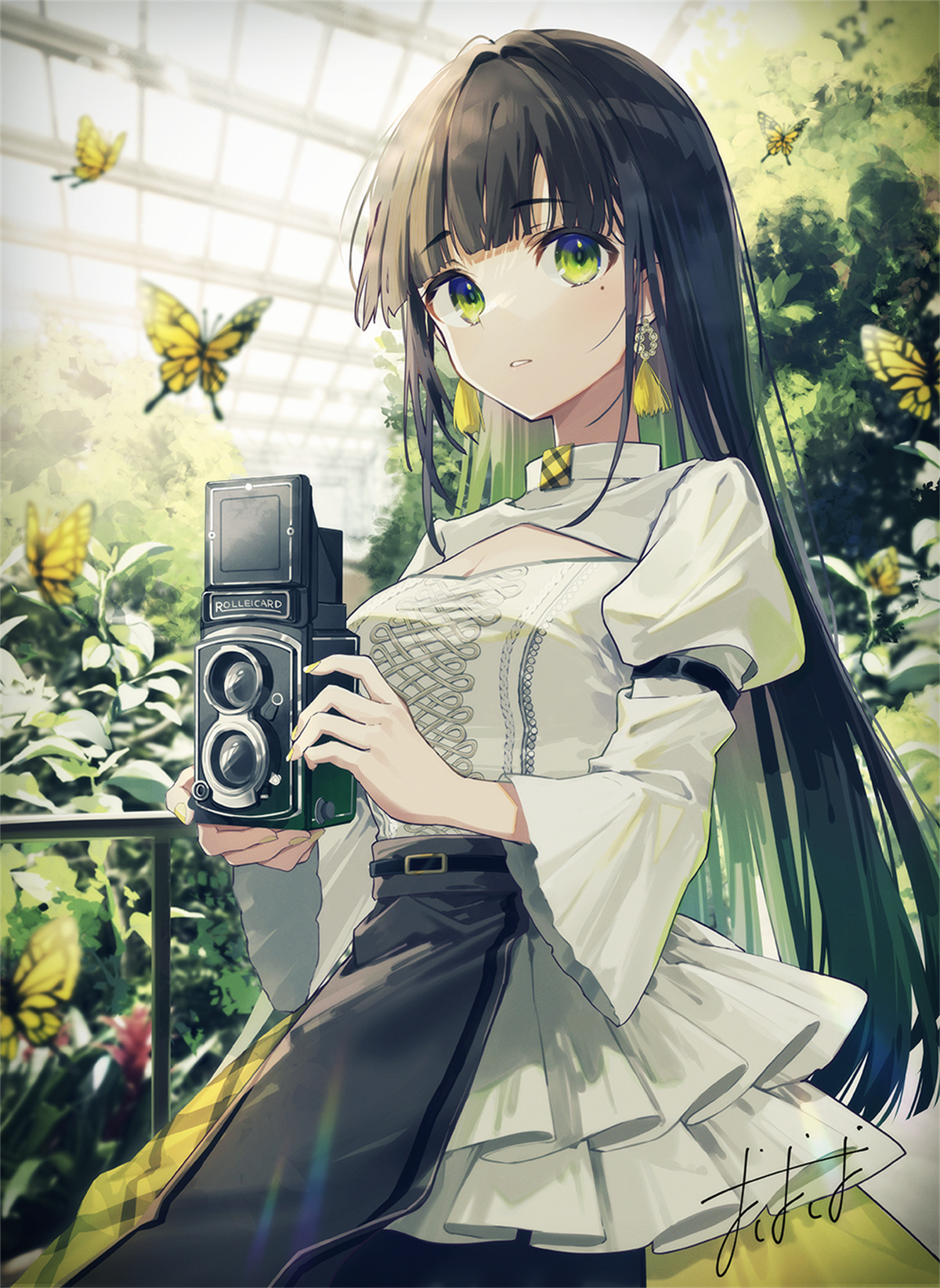 P站美图 相机 植物 蝴蝶 美少女  女仆装@おしおしお P站美图-第1张