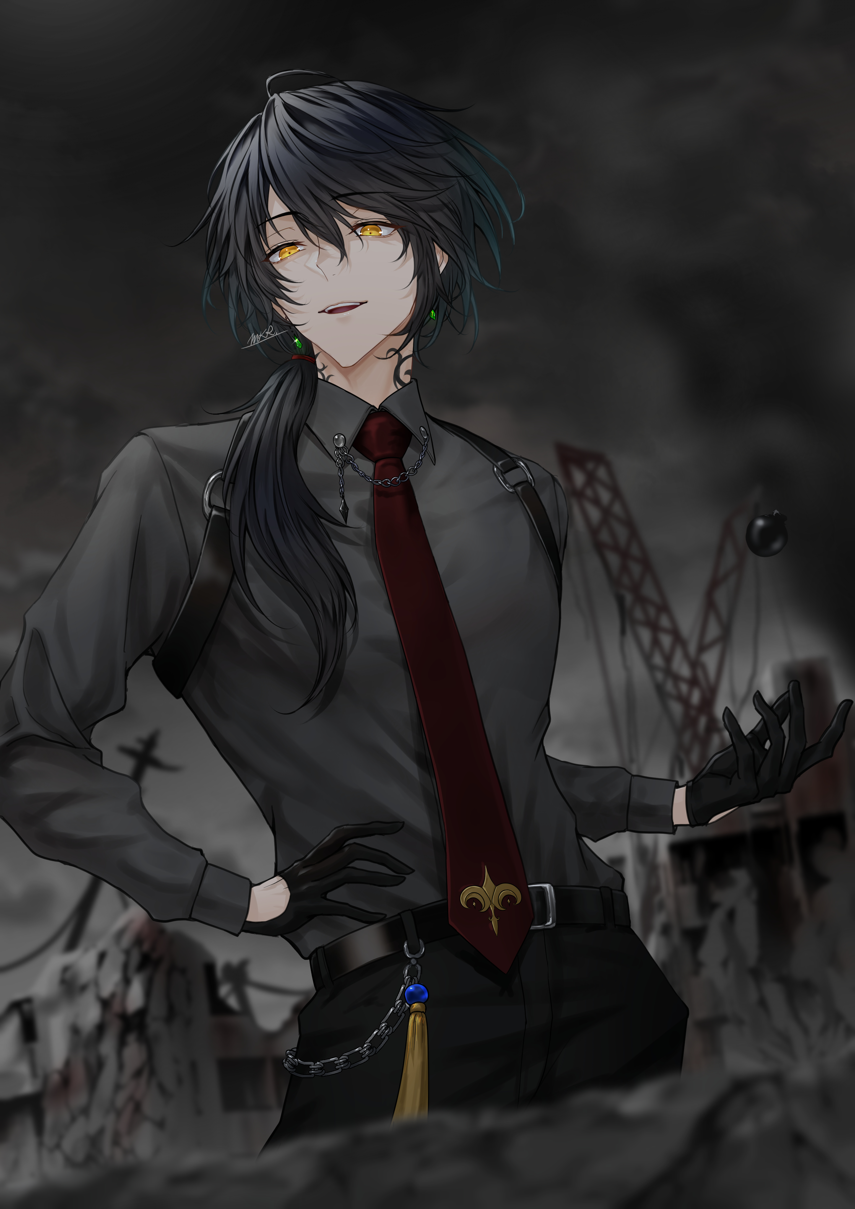 【P站画师】西装 废墟 暗黒世界 日本插画师MKR.的插画作品推荐 P站画师-第1张
