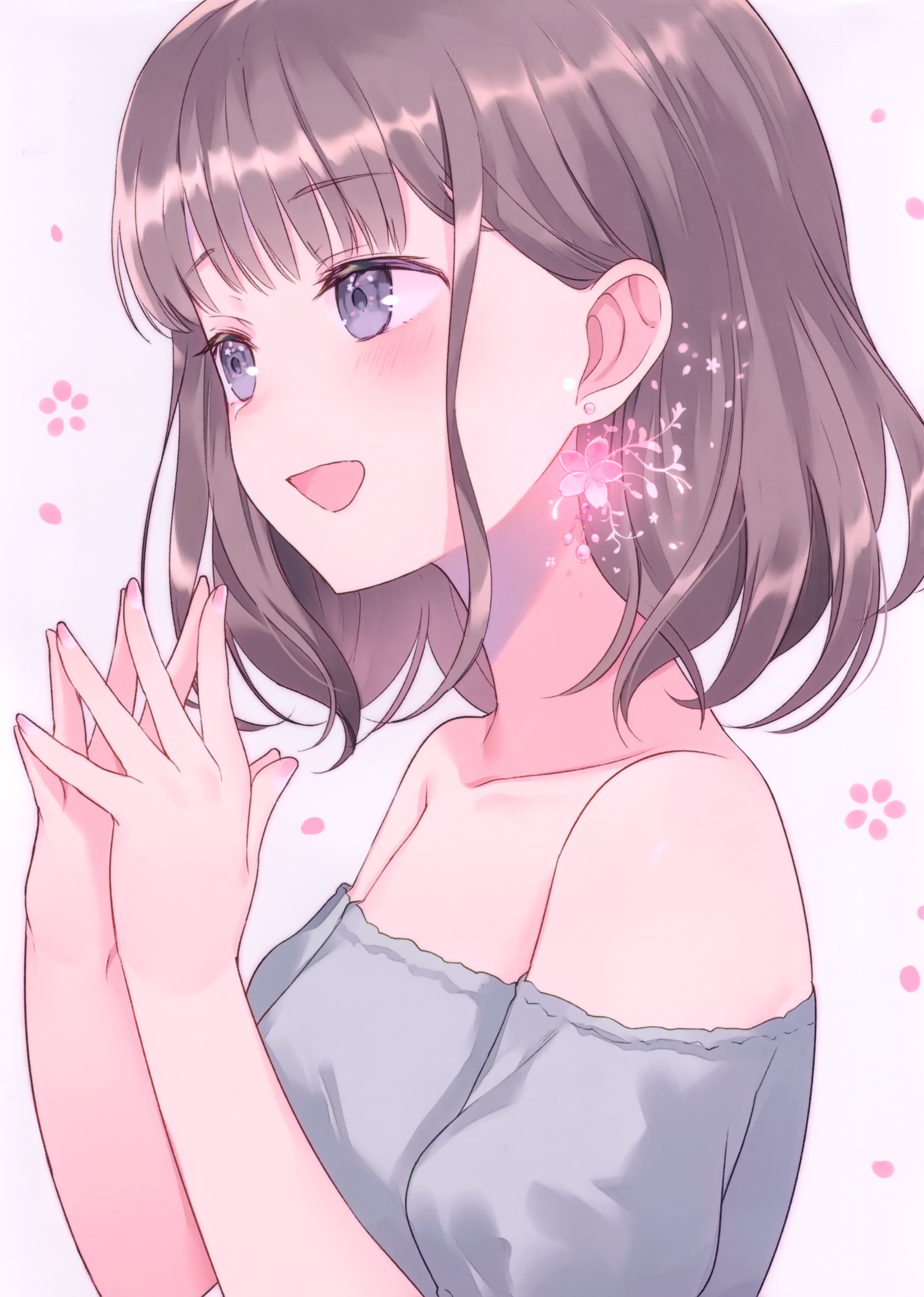 插画美图  P站插画 露肩 耳洞 短发少女@Aちき P站美图-第1张