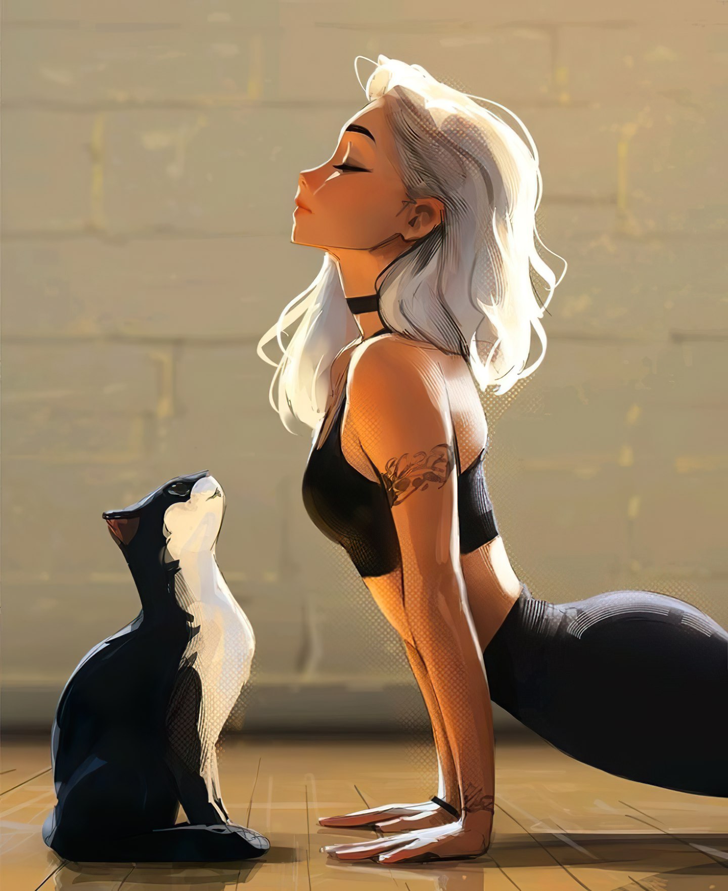 猫咪 瑜伽 美图 女孩 插画 插画-第1张
