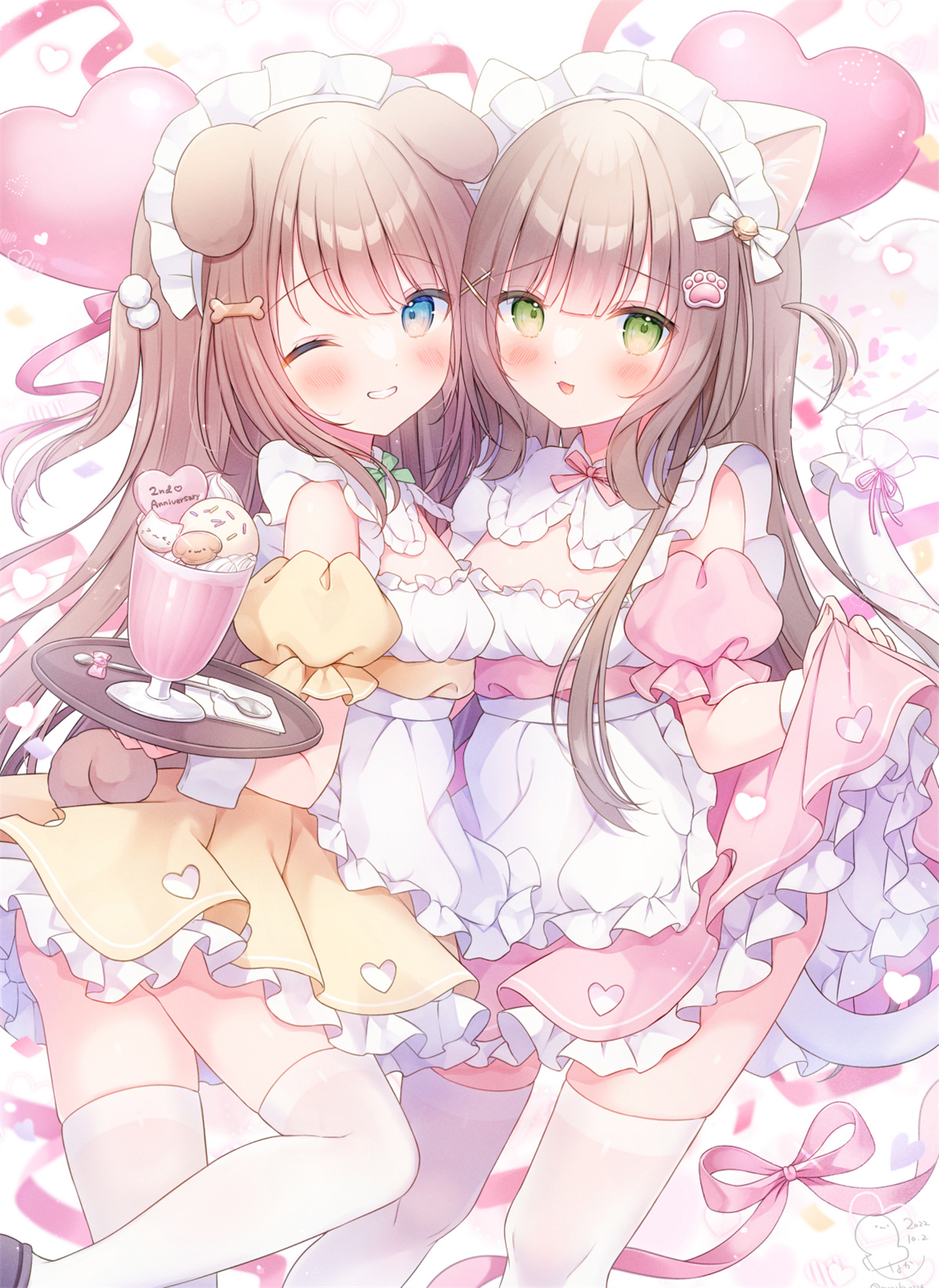 P站插画 原创 女孩 兽耳 女仆 猫耳 手机壁纸@おもちもなか P站美图-第1张