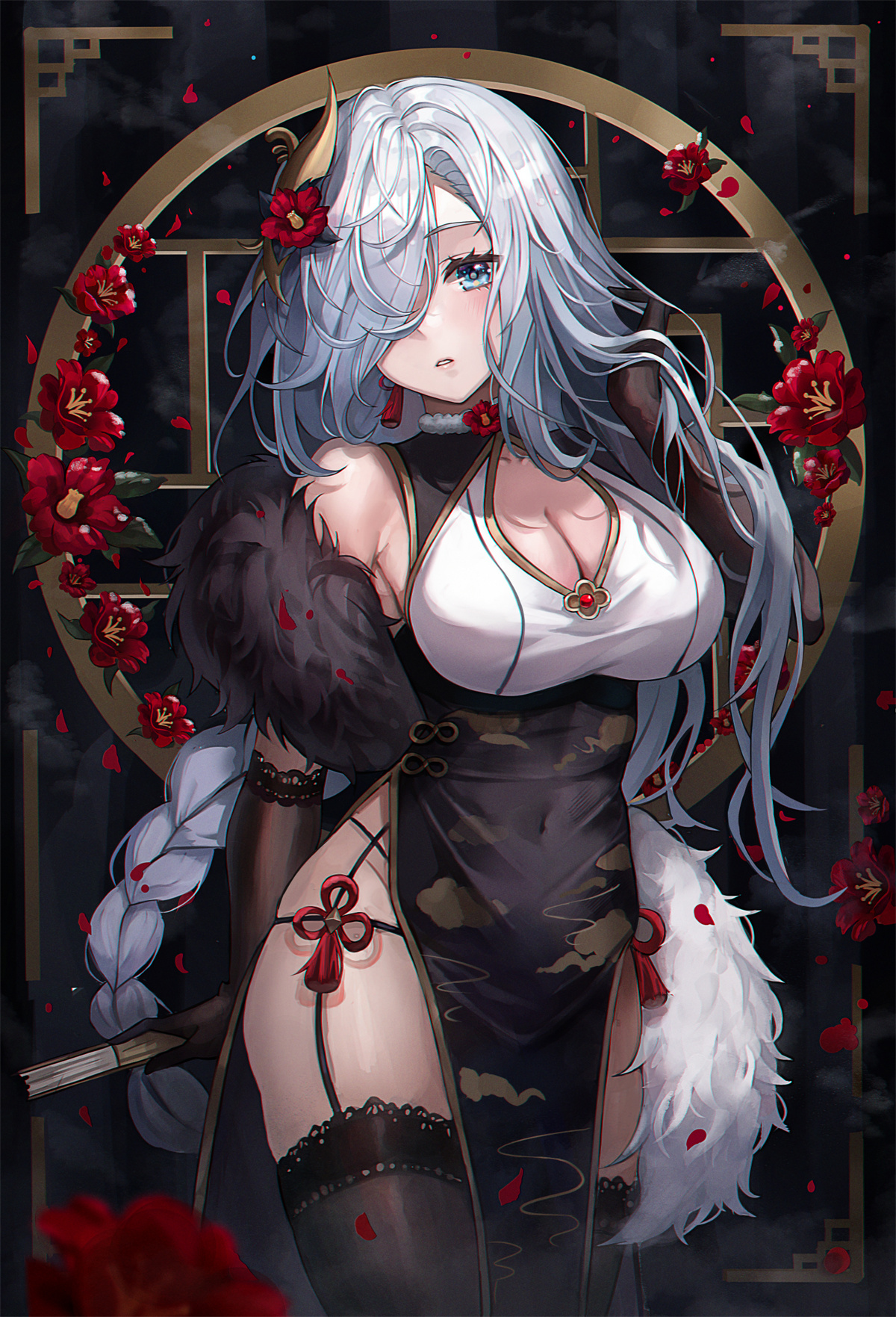 P站插画 美图 原神 申鹤 银发碧眼 旗袍魅惑 长手套@POISE P站美图-第1张