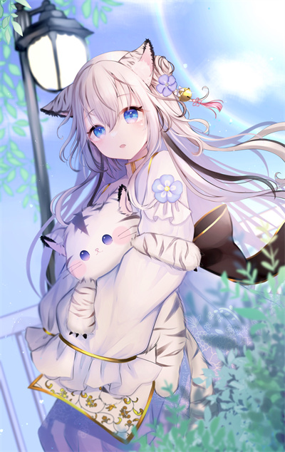 P站插画 猫耳少女 可爱 玩具 动漫手机壁纸 P站美图-第1张