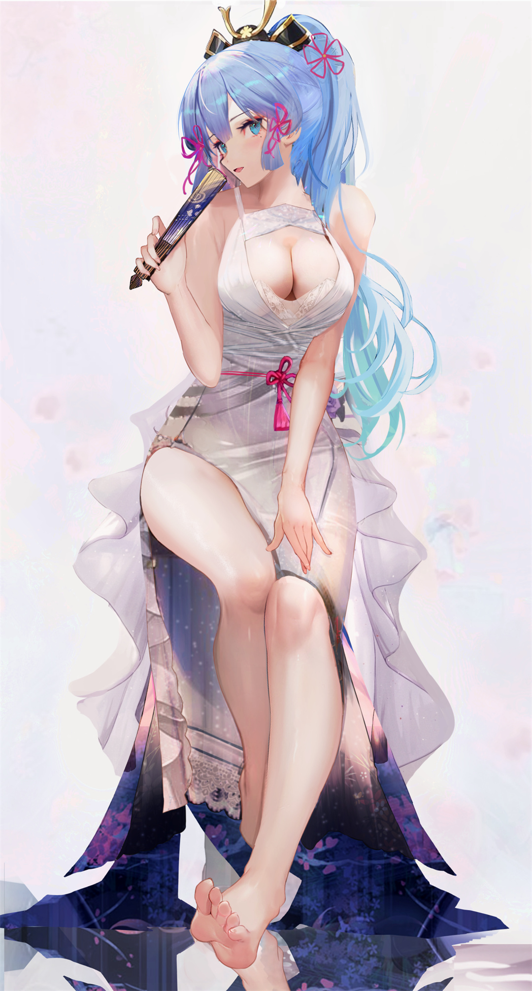 P站插画 原神 神里凌华 旗袍 扇子 巨乳@ 。ぱにぽ P站画师-第1张