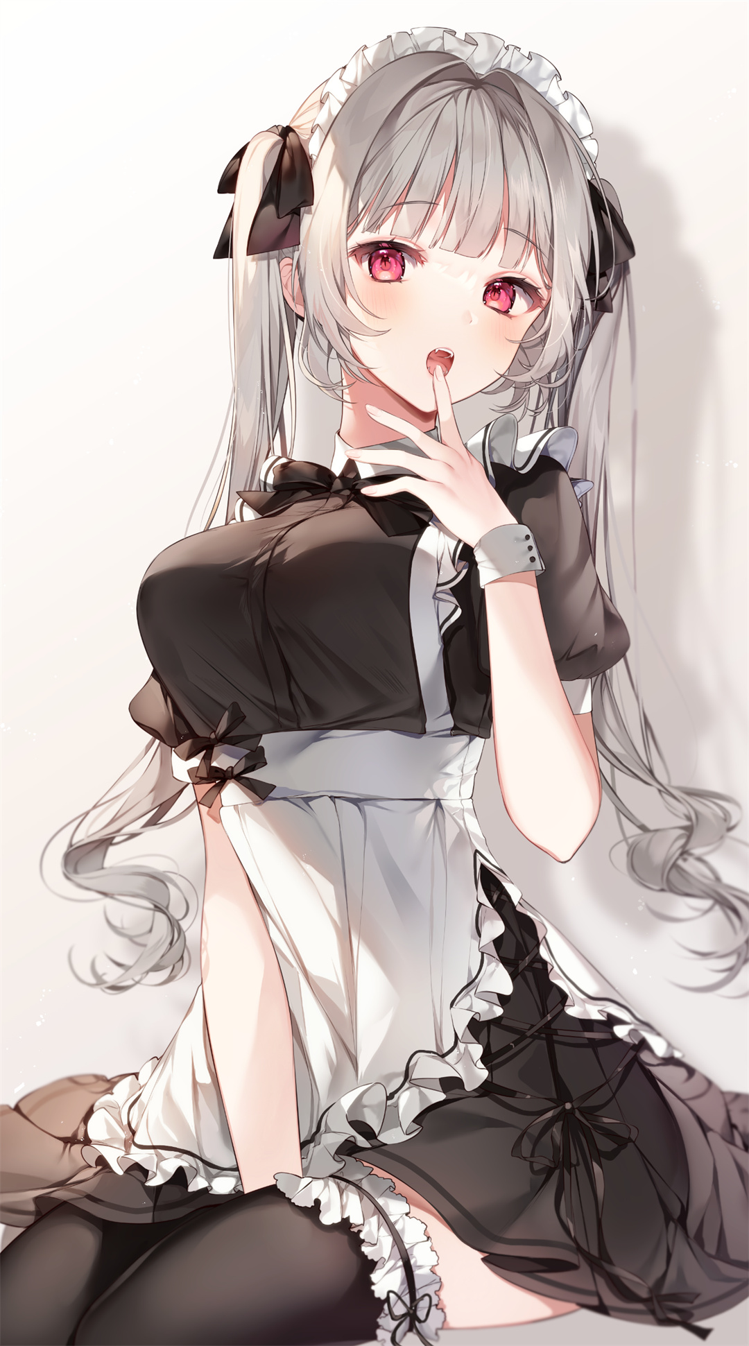 P站美图 🖤❤️ 原创 黑色过膝袜 女仆@TAYA 插画-第1张