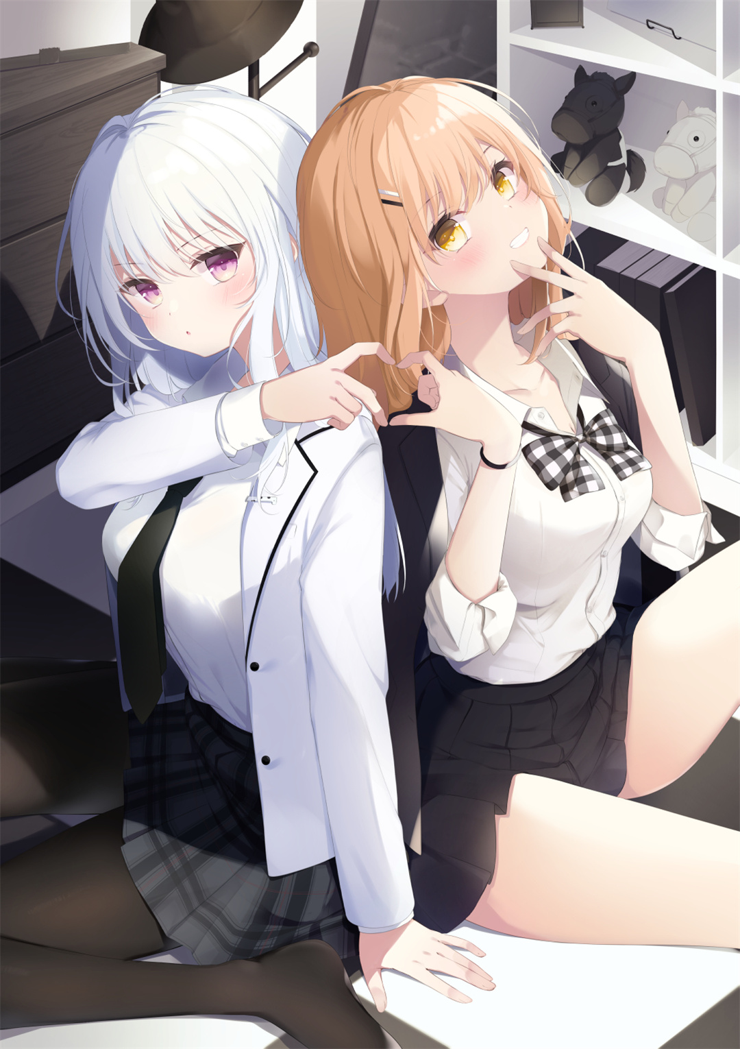 P站插画 🖤 原创 我家孩子制服 白毛少女 长发少女 JK短裙@わかばさん 插画-第1张