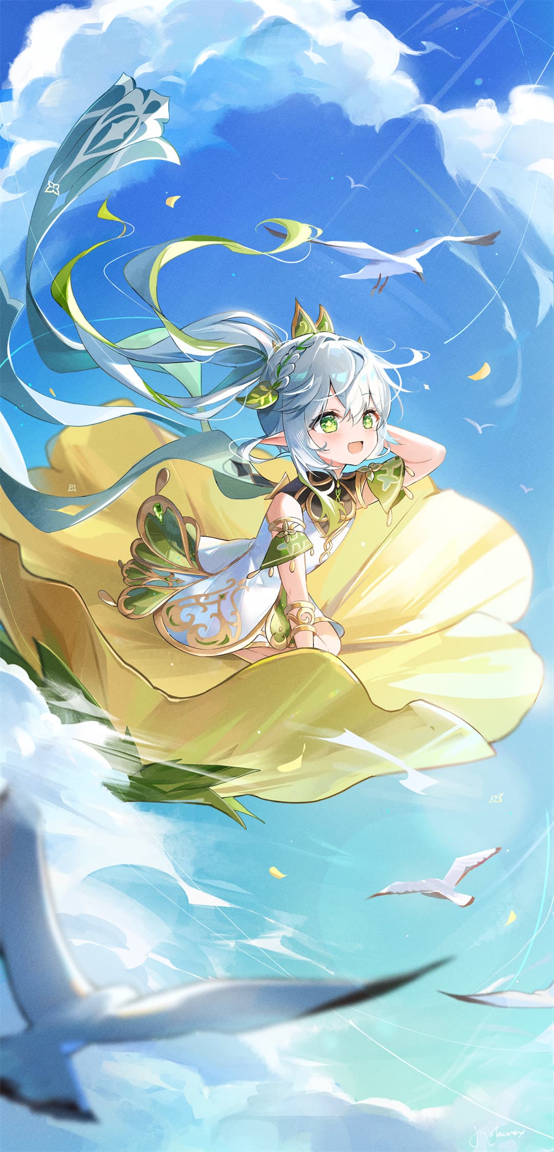 P站插画 手机壁纸 原神 草神 白发少女 4K原图 壁纸-第1张