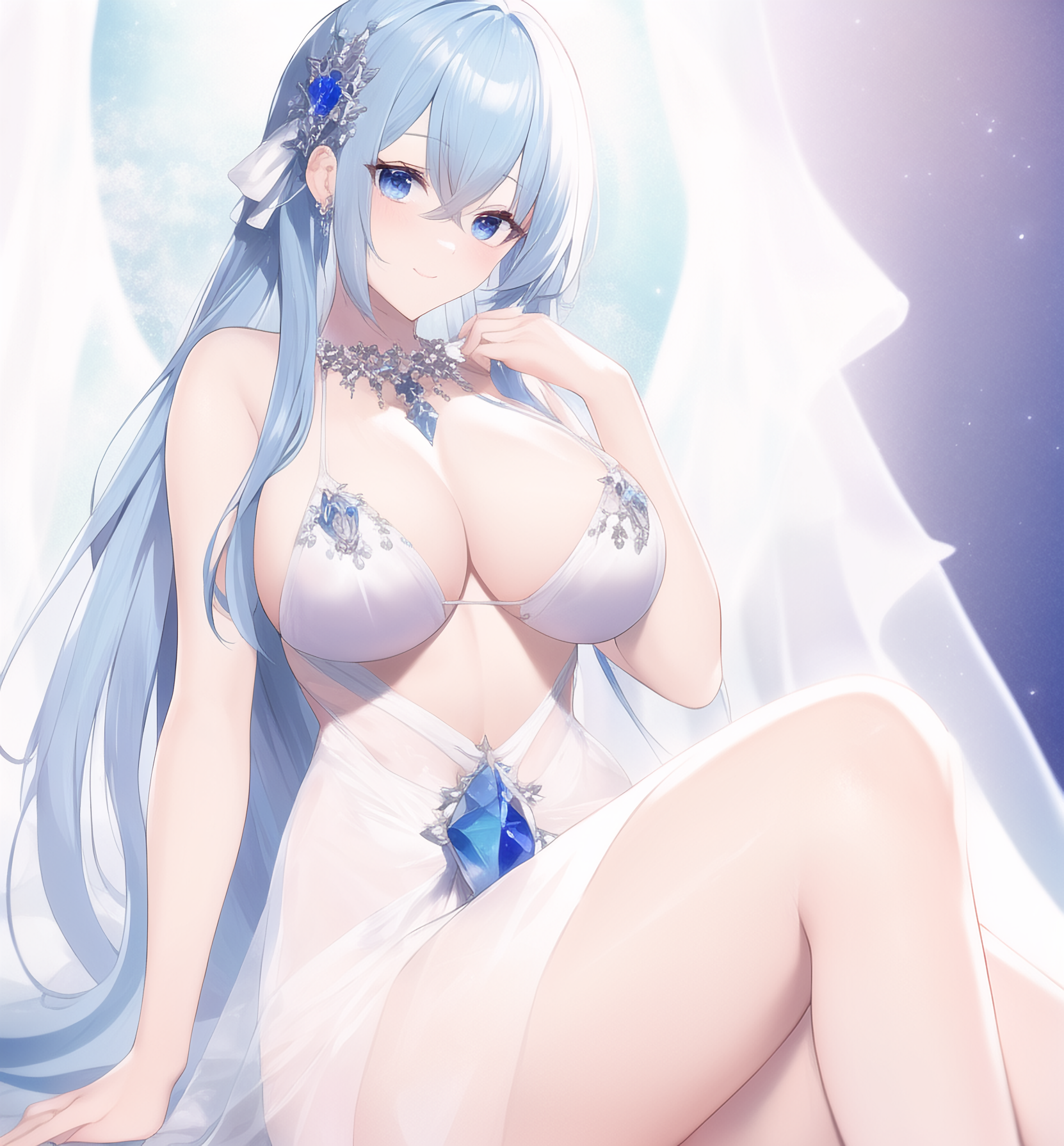 AI生成 AI美少女 泳装 长发@yuu 插画-第1张