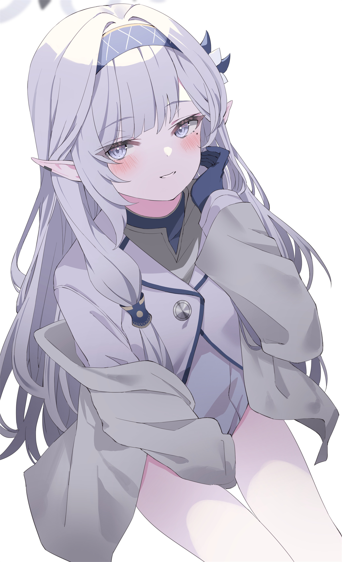 插画美图 碧蓝档案 兽耳 白发少女 白腿 手机壁纸@すてい 插画-第1张