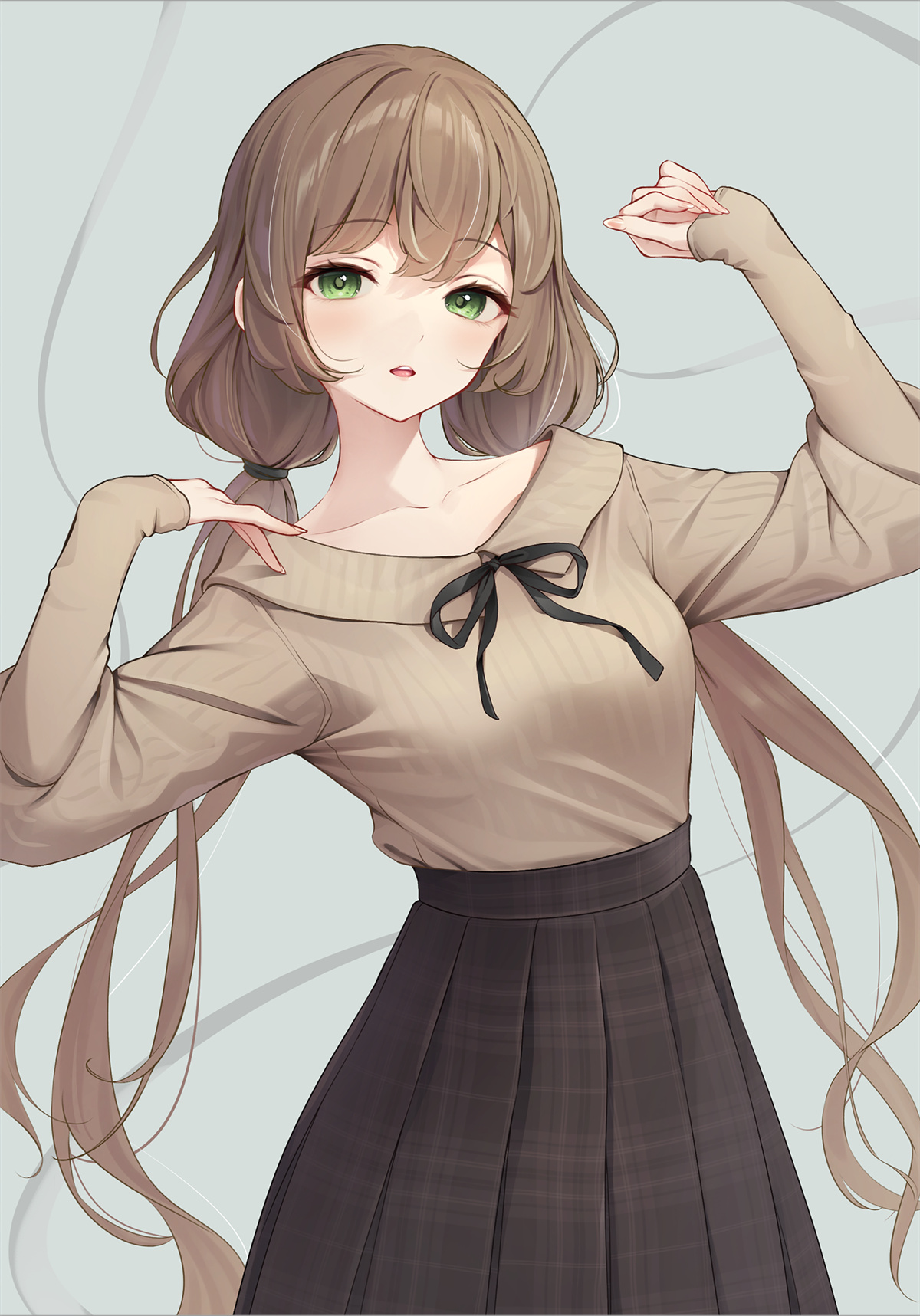插画美图 P站 原创 萌袖 双马尾 长发少女 手机壁纸@カンパ 插画-第1张