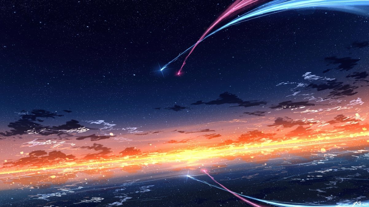 4k 动漫 风景 云 夜景 星星 流星 天空 星空 高清 壁纸 壁纸-第1张