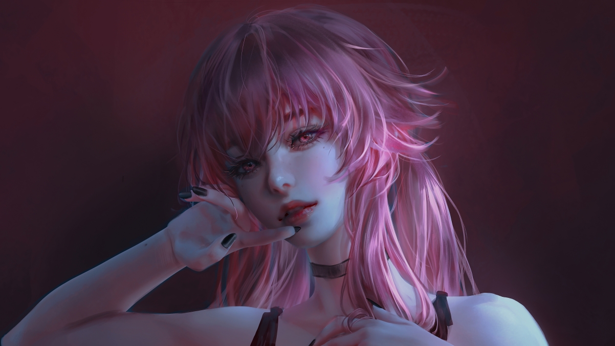 红色眼睛 粉色头发 好看厚涂画美女4k动漫壁纸 壁纸-第1张