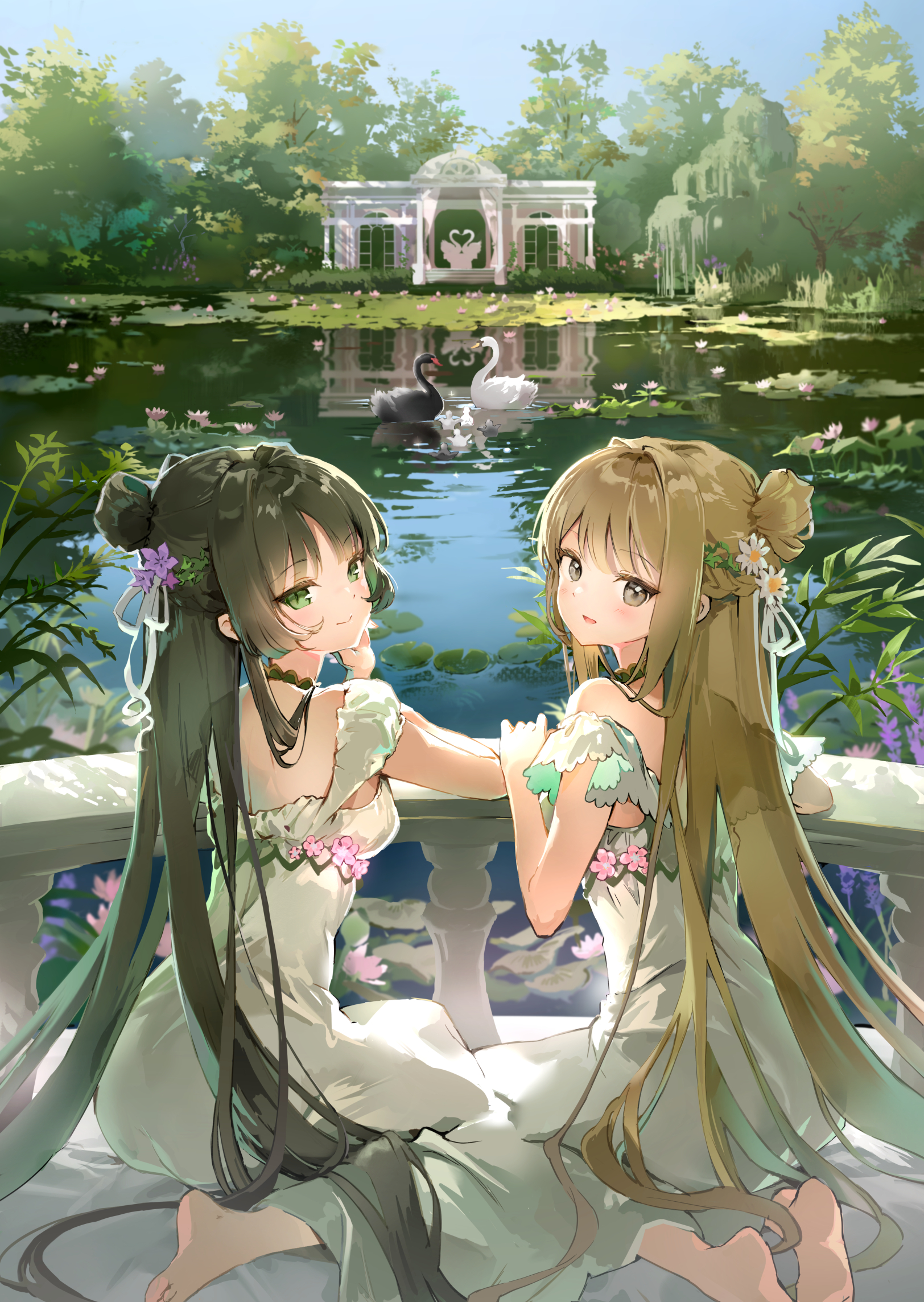 P站壁纸 原创 女孩子 花 水中 手机壁纸@Anmi P站美图-第3张