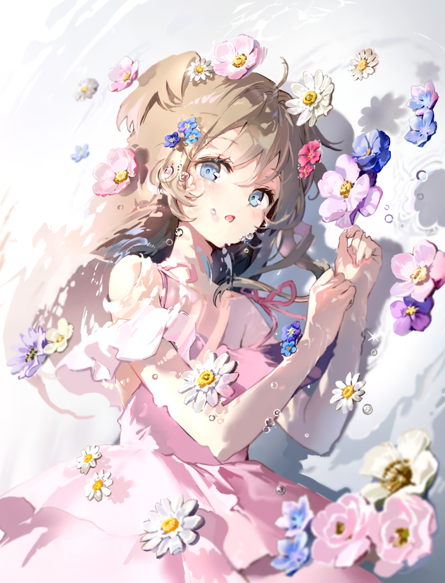 P站壁纸 原创 女孩子 花 水中 手机壁纸@Anmi P站美图-第4张