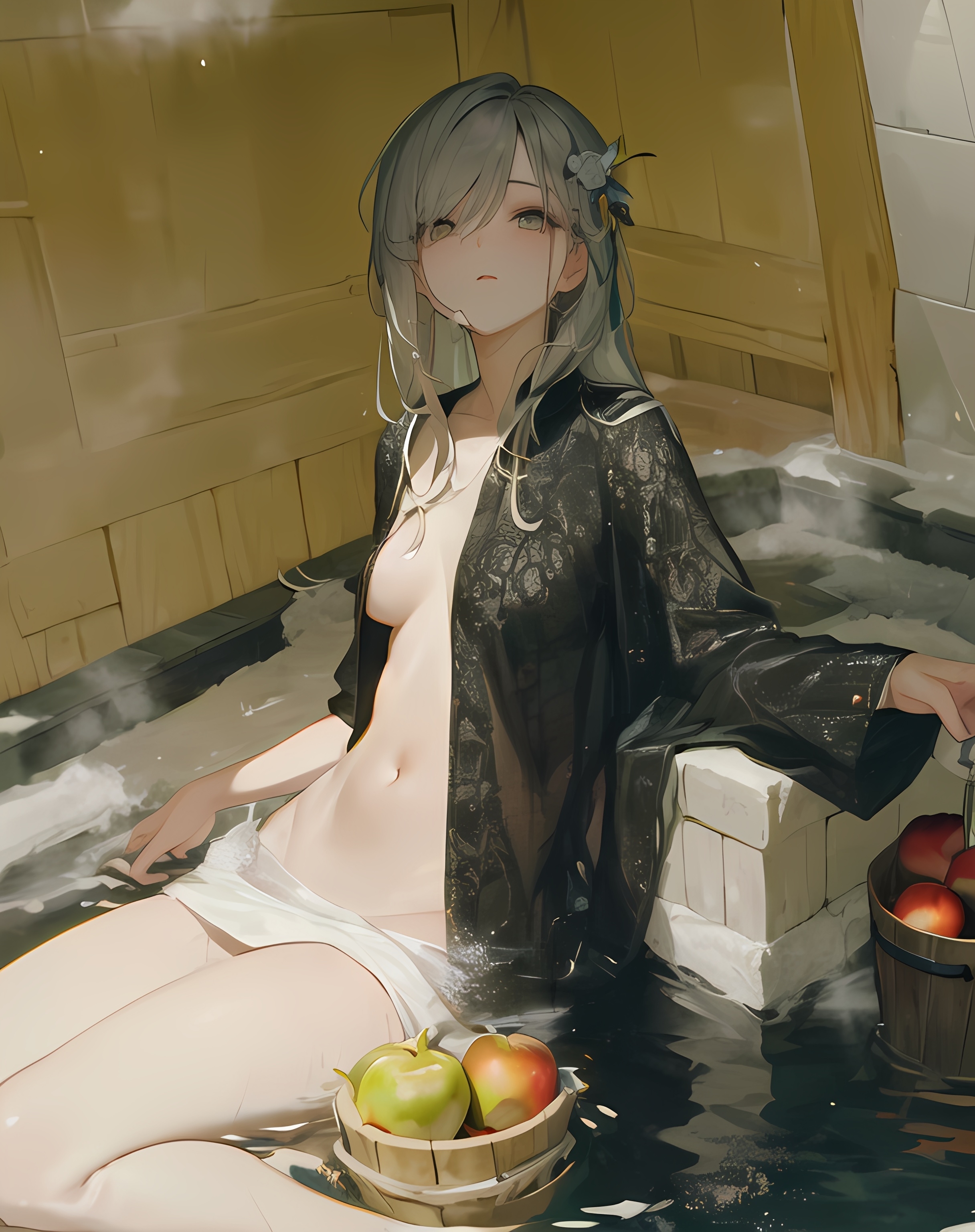 【ai绘画】巨乳，翘臀，长腿，温泉 插画-第4张