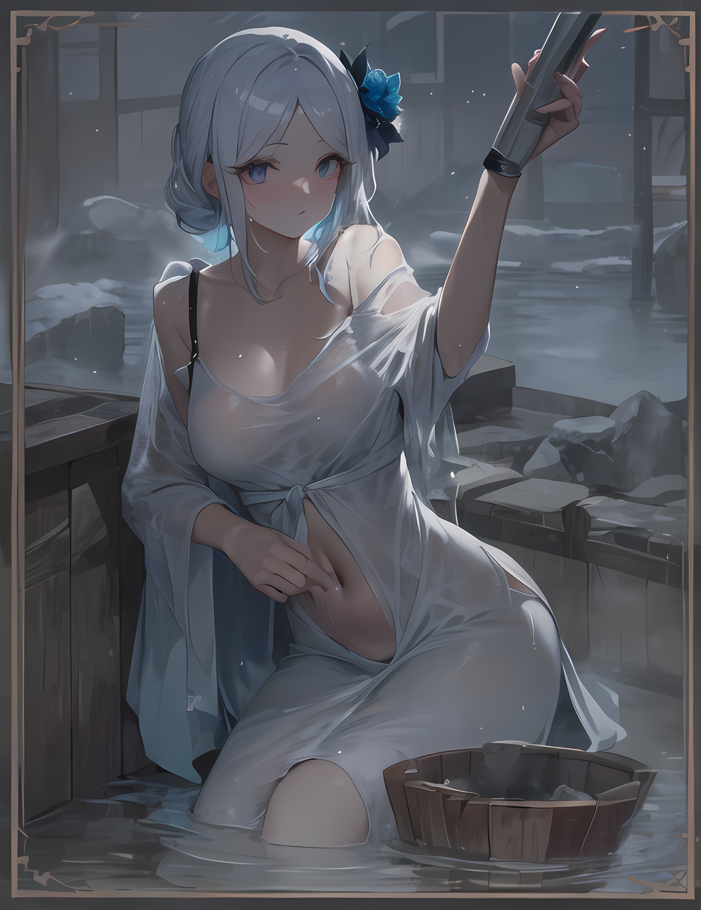 【ai绘画】巨乳，翘臀，长腿，温泉 插画-第5张