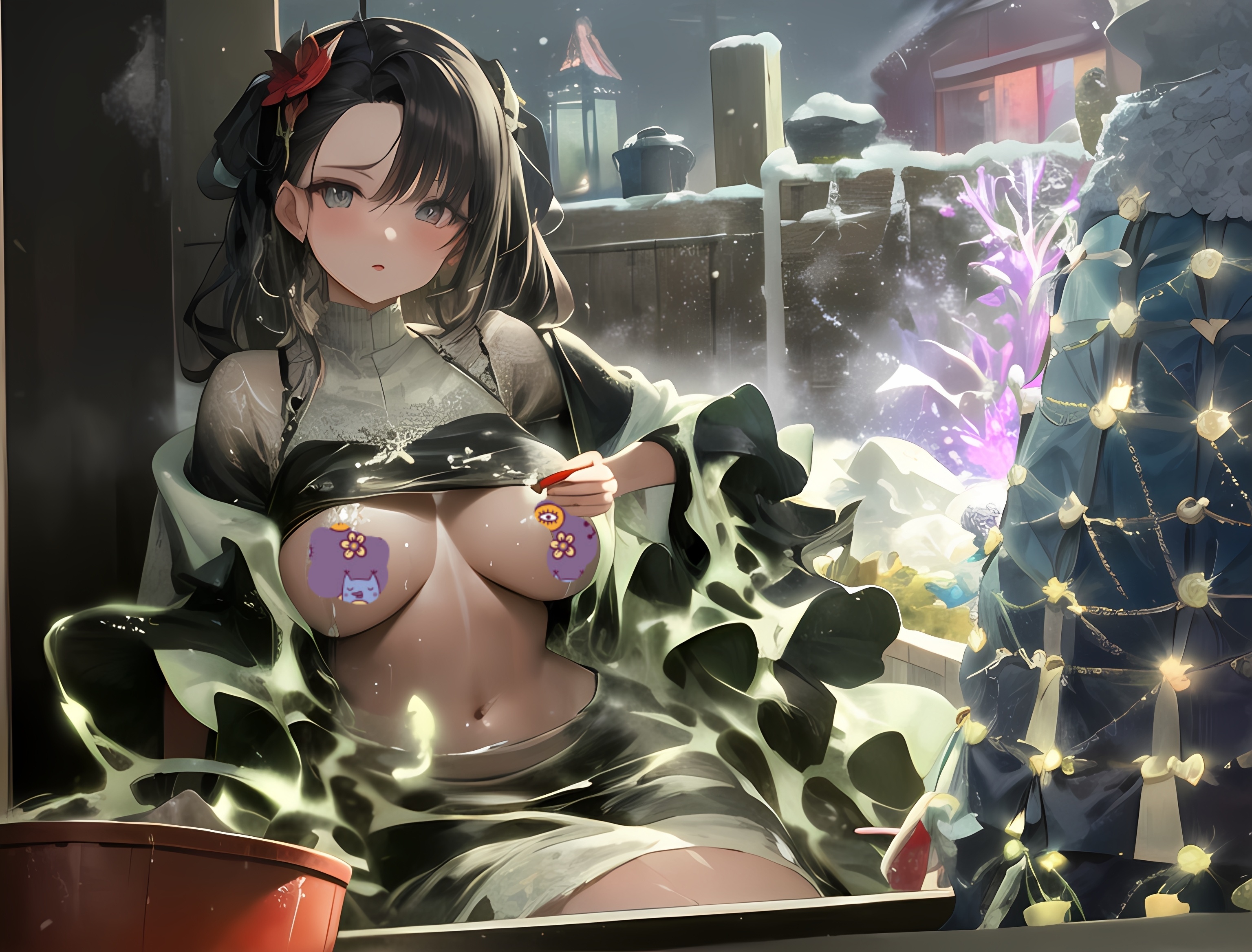 【ai绘画】巨乳，翘臀，长腿，温泉 插画-第8张