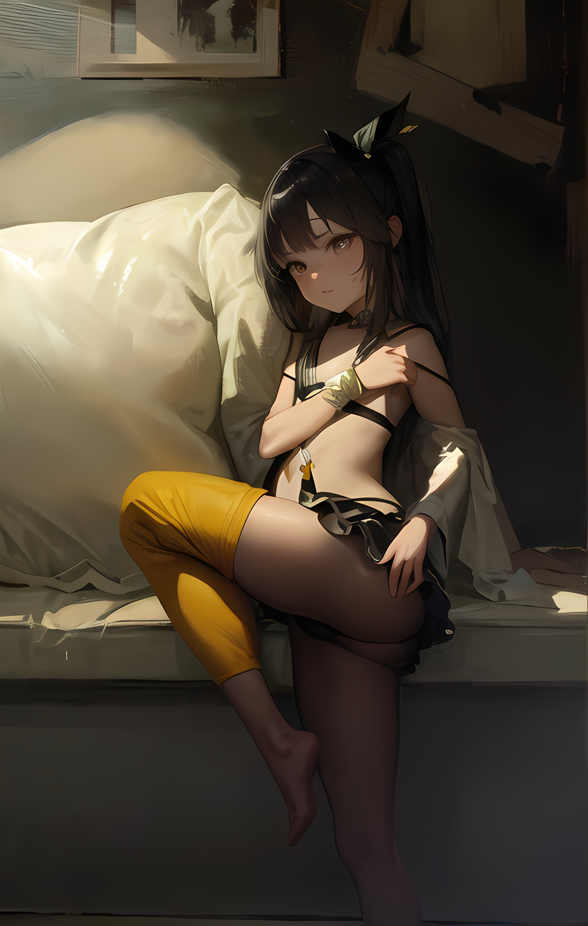 【ai绘画】风声中的沙滩诱惑，巨乳，比基尼，百合 插画-第3张