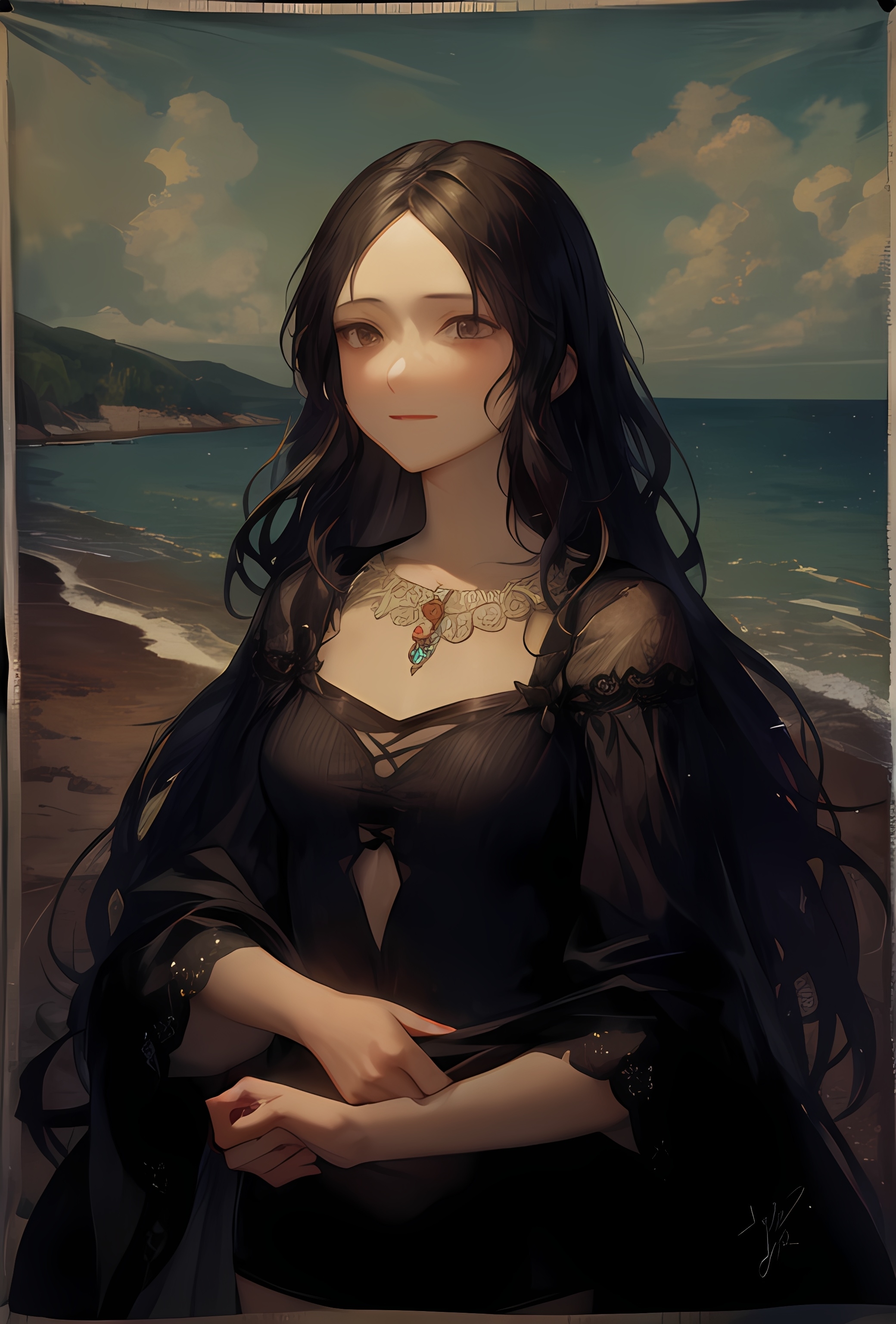 【ai绘画】风声中的沙滩诱惑，巨乳，比基尼，百合 插画-第4张