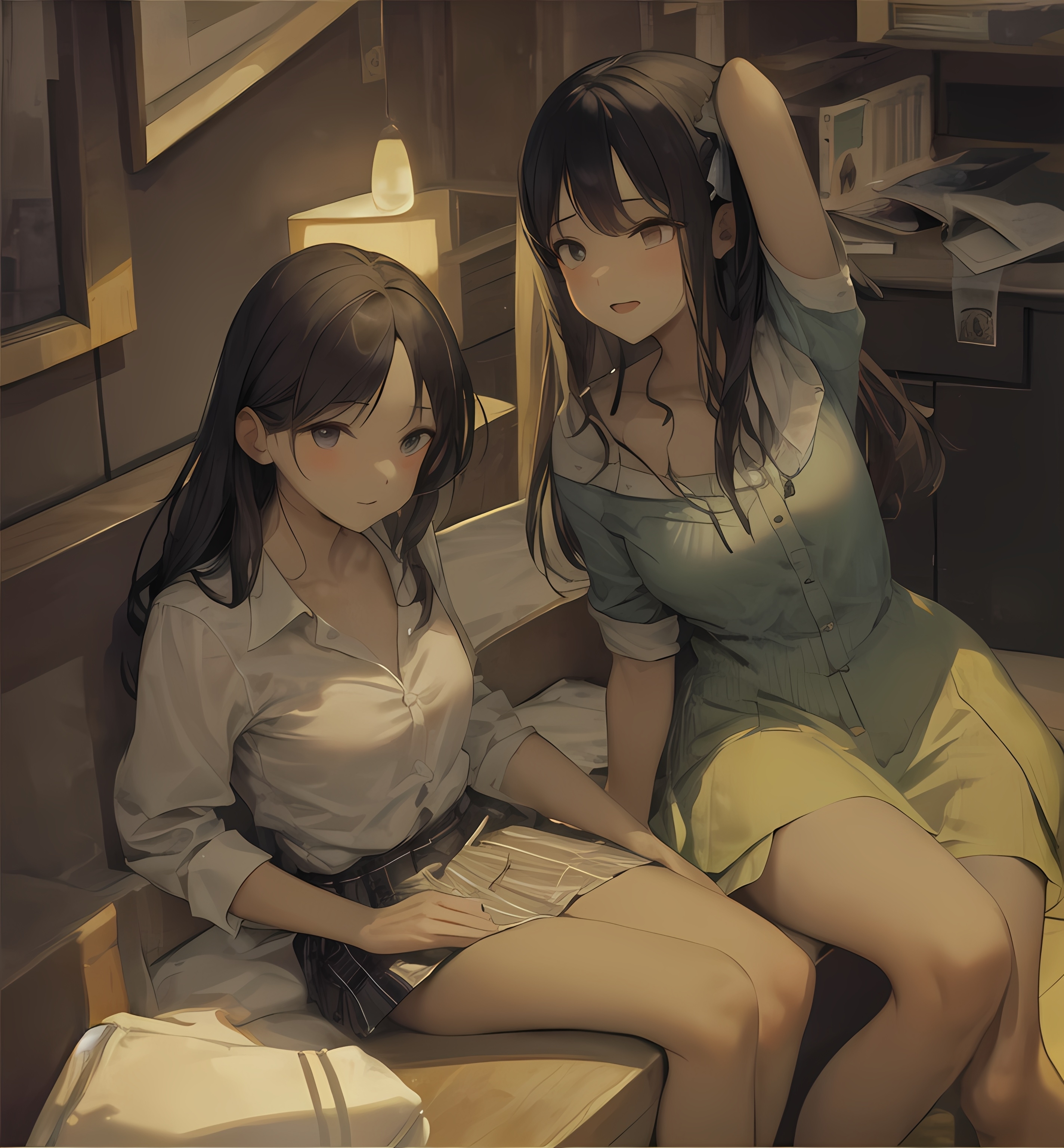 【ai绘画】校园双影，jk，酥胸大腿，巨乳 插画-第2张