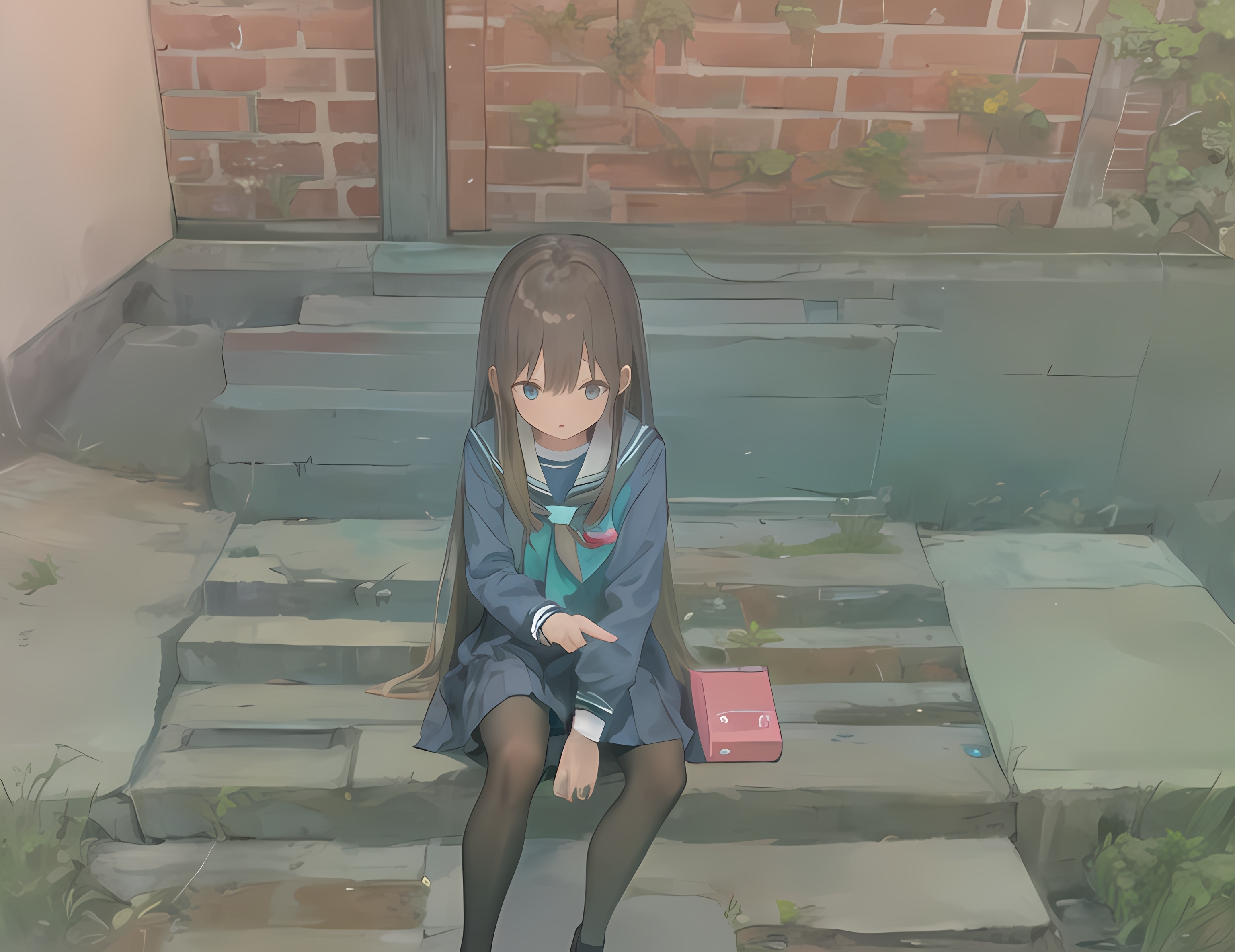 【ai绘画】校园双影，jk，酥胸大腿，巨乳 插画-第4张
