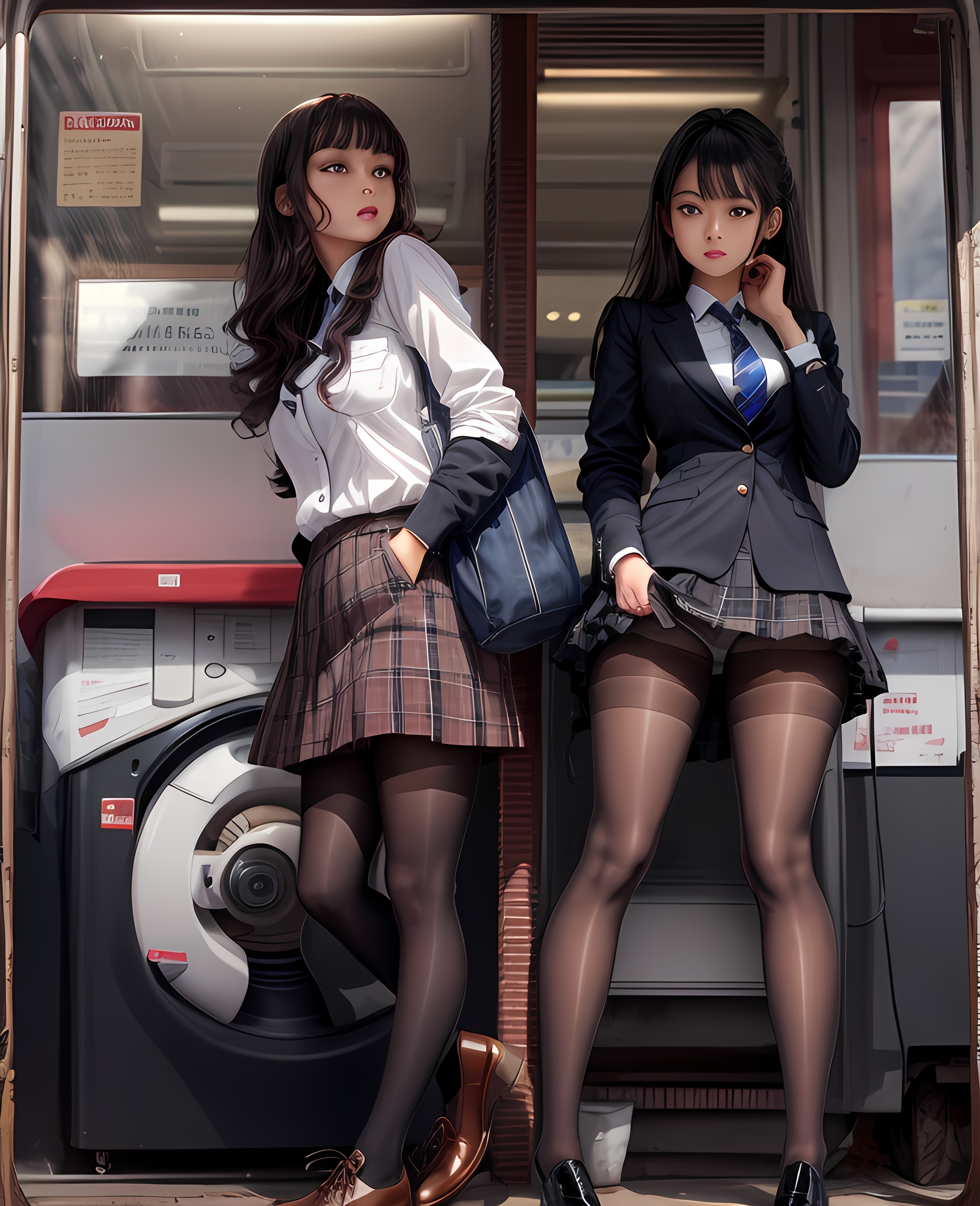 【ai绘画】校园双影，jk，酥胸大腿，巨乳 插画-第7张