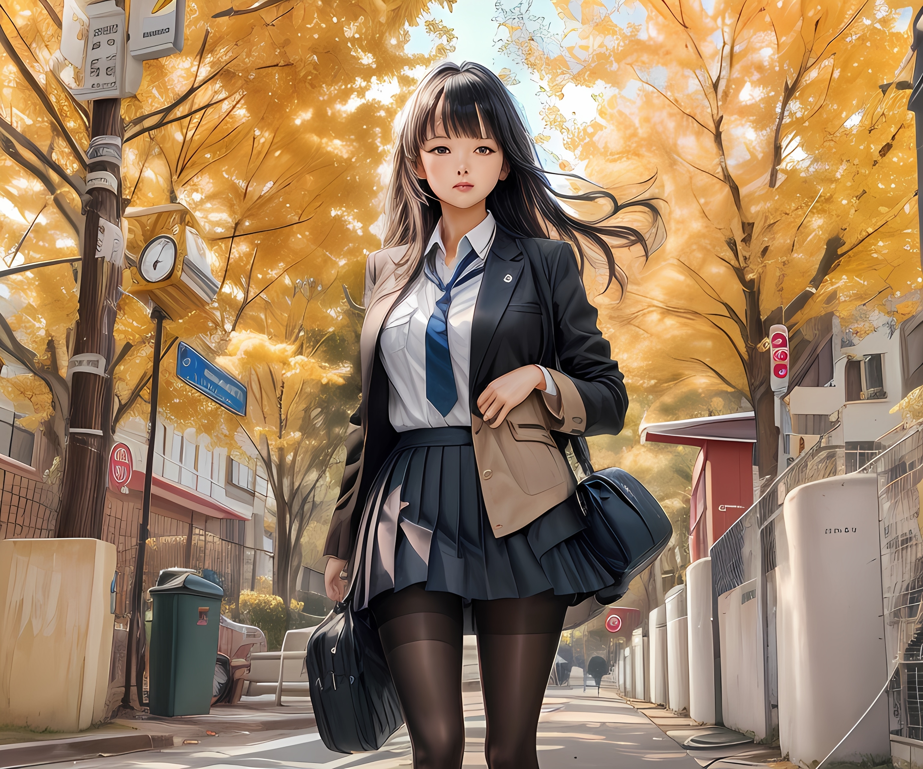【ai绘画】校园双影，jk，酥胸大腿，巨乳 插画-第8张