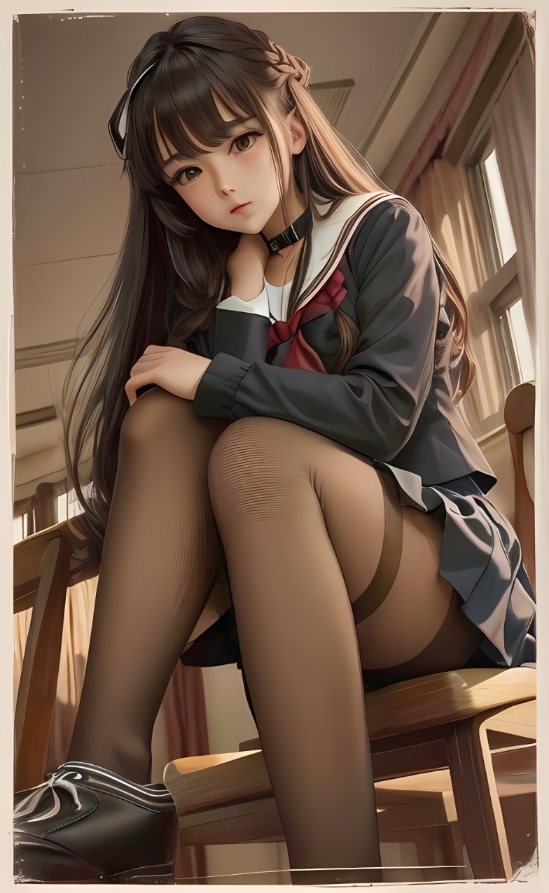 【ai绘画】校园双影，jk，酥胸大腿，巨乳 插画-第9张