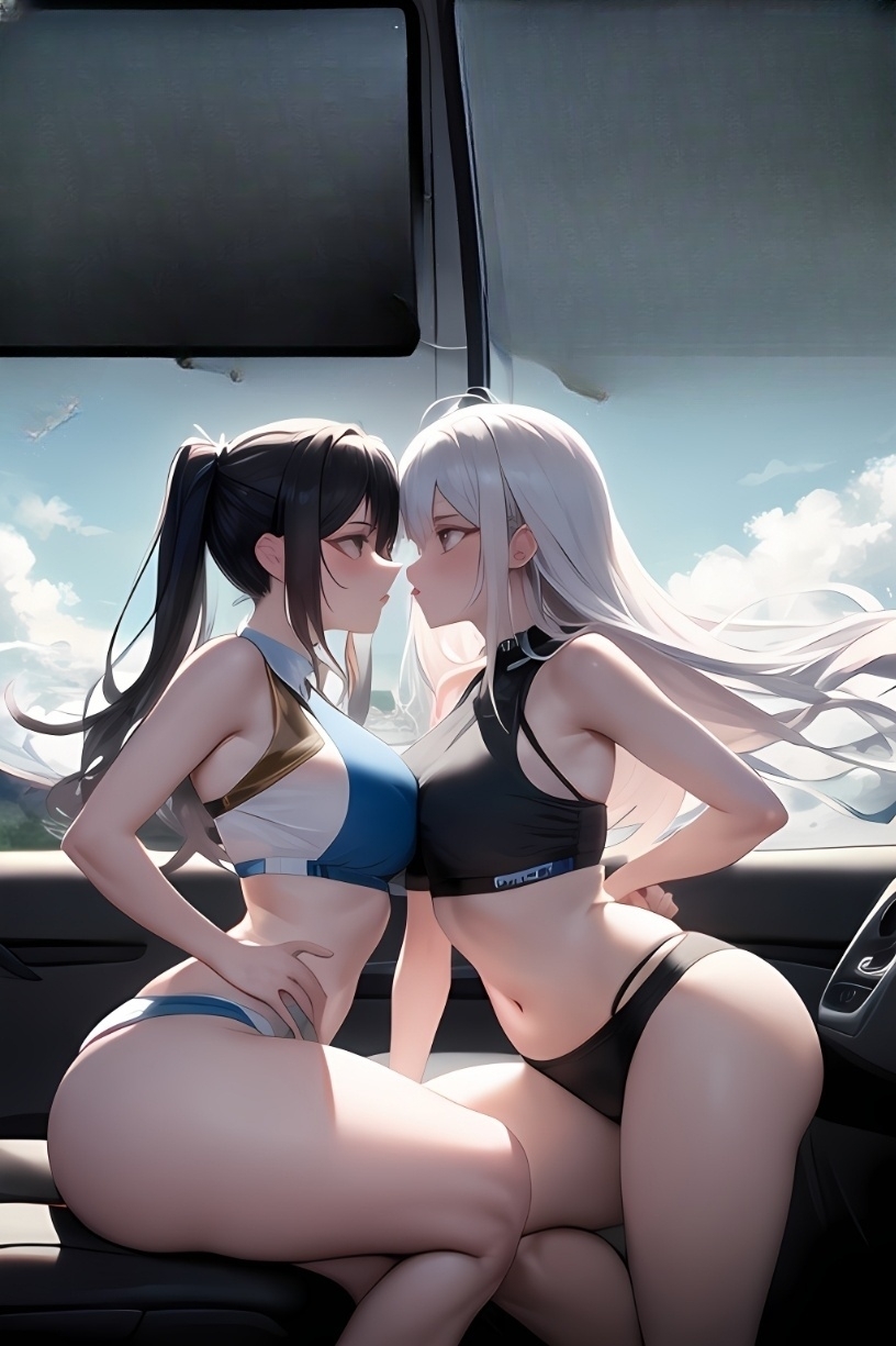 【ai绘画】速度之吻，比基尼，百合，巨乳 插画-第1张