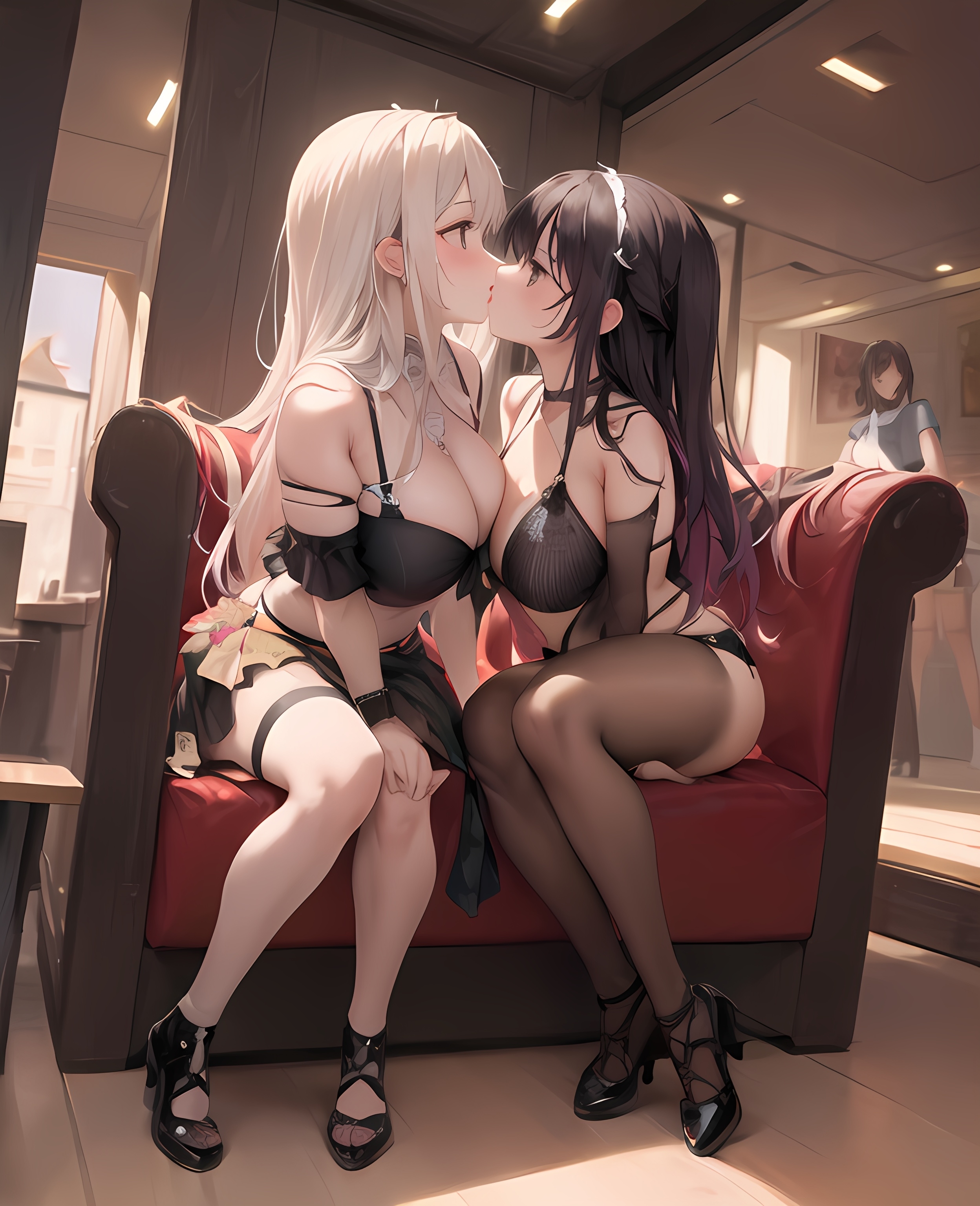 【ai绘画】速度之吻，比基尼，百合，巨乳 插画-第5张