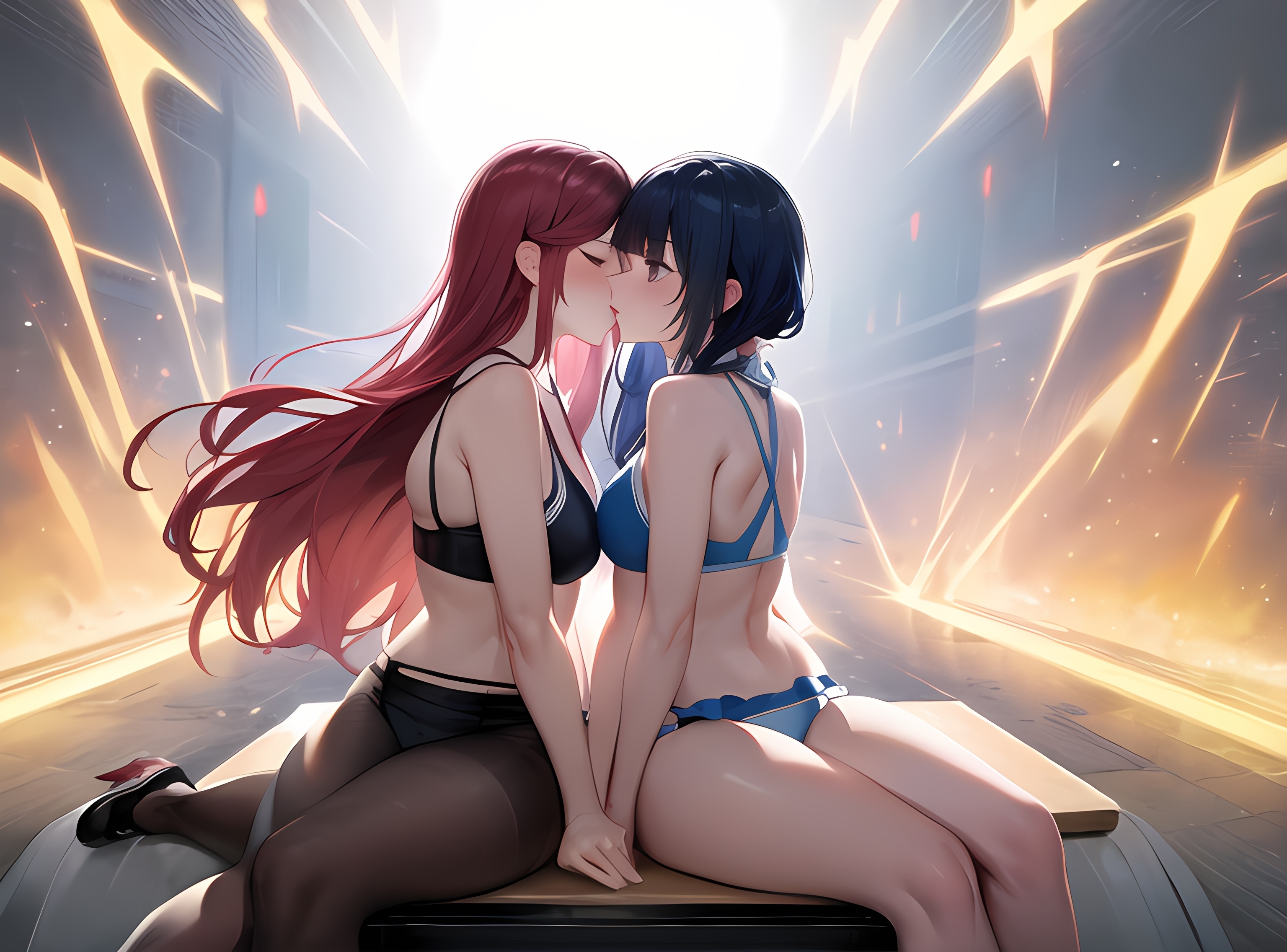 【ai绘画】速度之吻，比基尼，百合，巨乳 插画-第6张