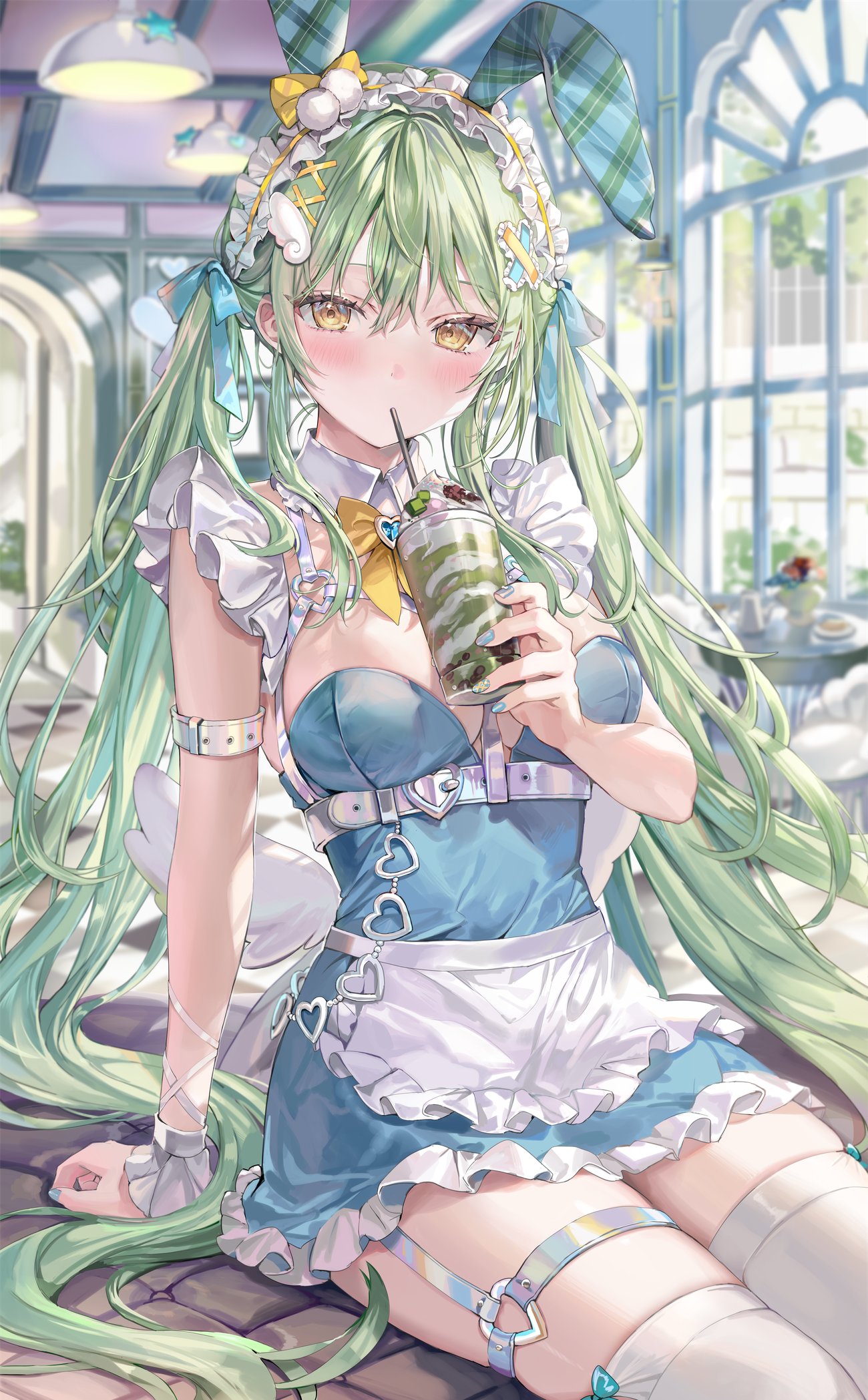 ももこ 沙冰奶茶 连衣裙 绝对领域 长发美少女 插画美图 插画-第1张
