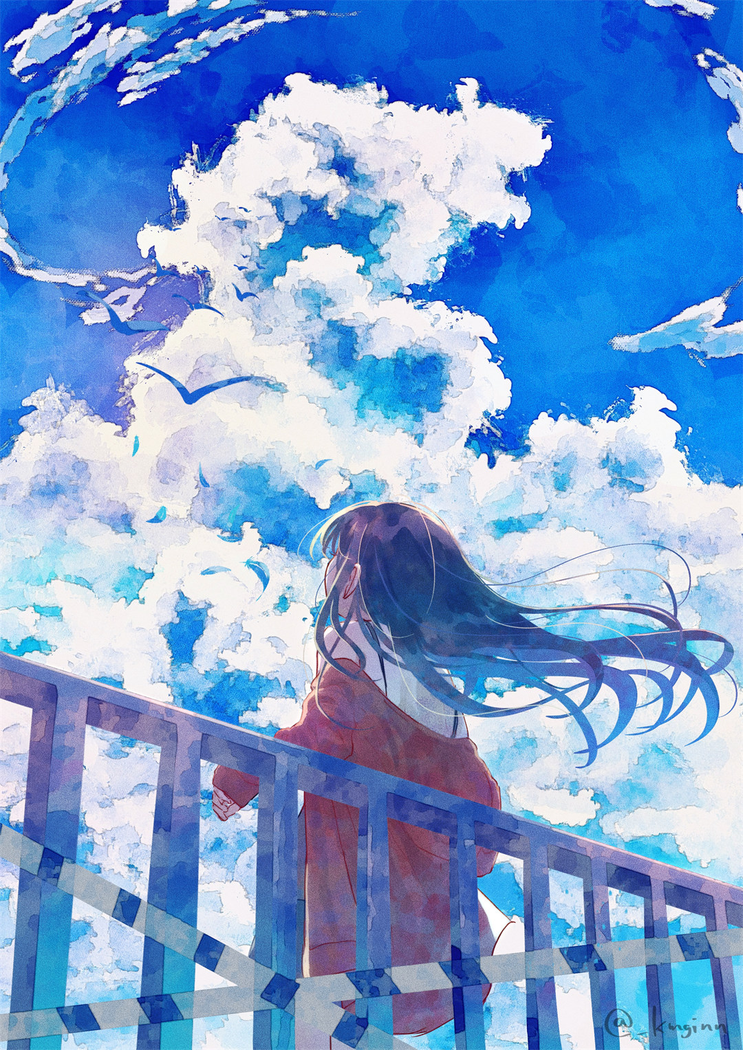 【P站美图】海边美少女 JK制服 天空 砂狼白子 花火 小鸟游星野 插画美图推荐 P站美图-第1张