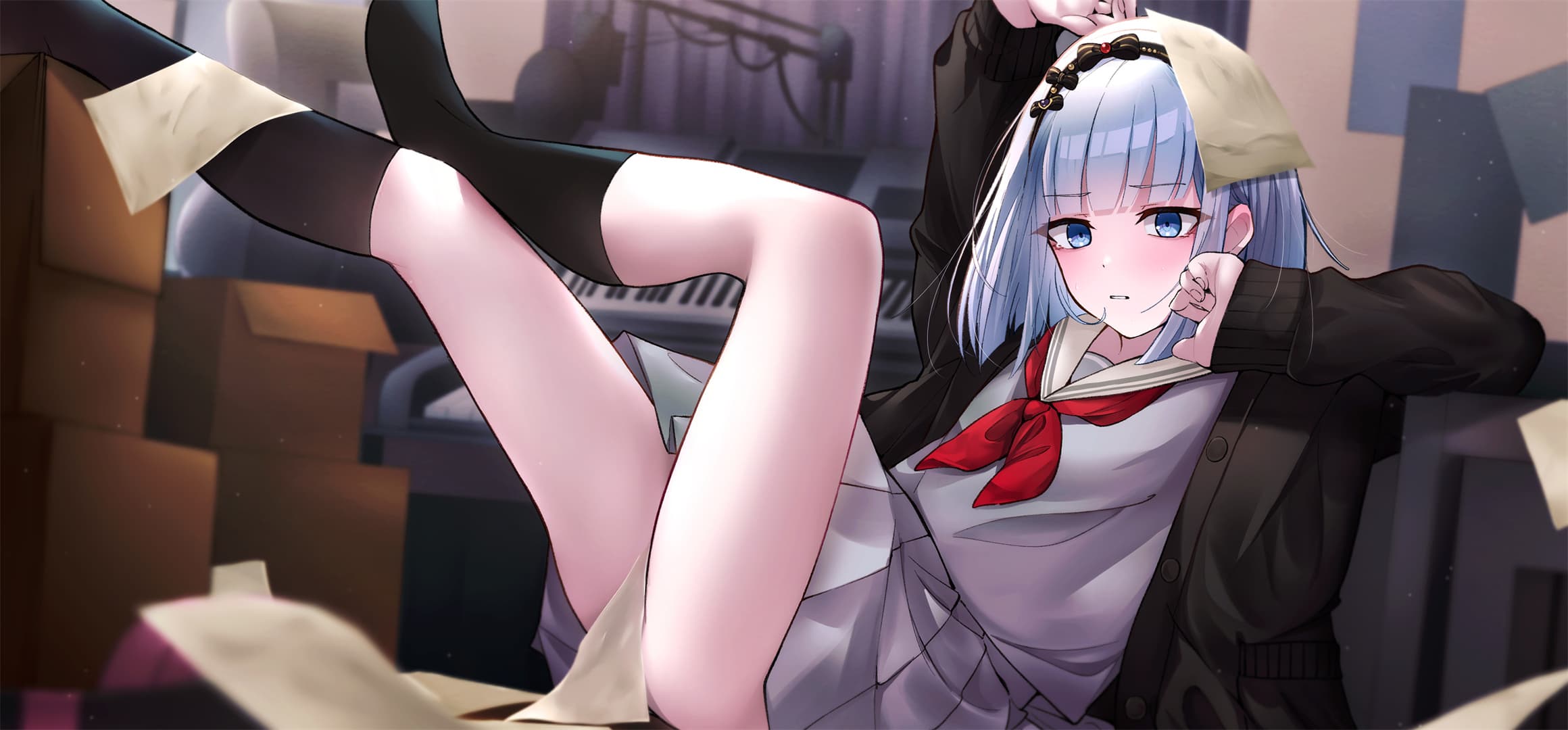 【动漫壁纸】虚拟主播 阿米莉亚 白发JK美少女 风纪委员 原神 小胡桃 插画美图推荐 手机壁纸-第12张