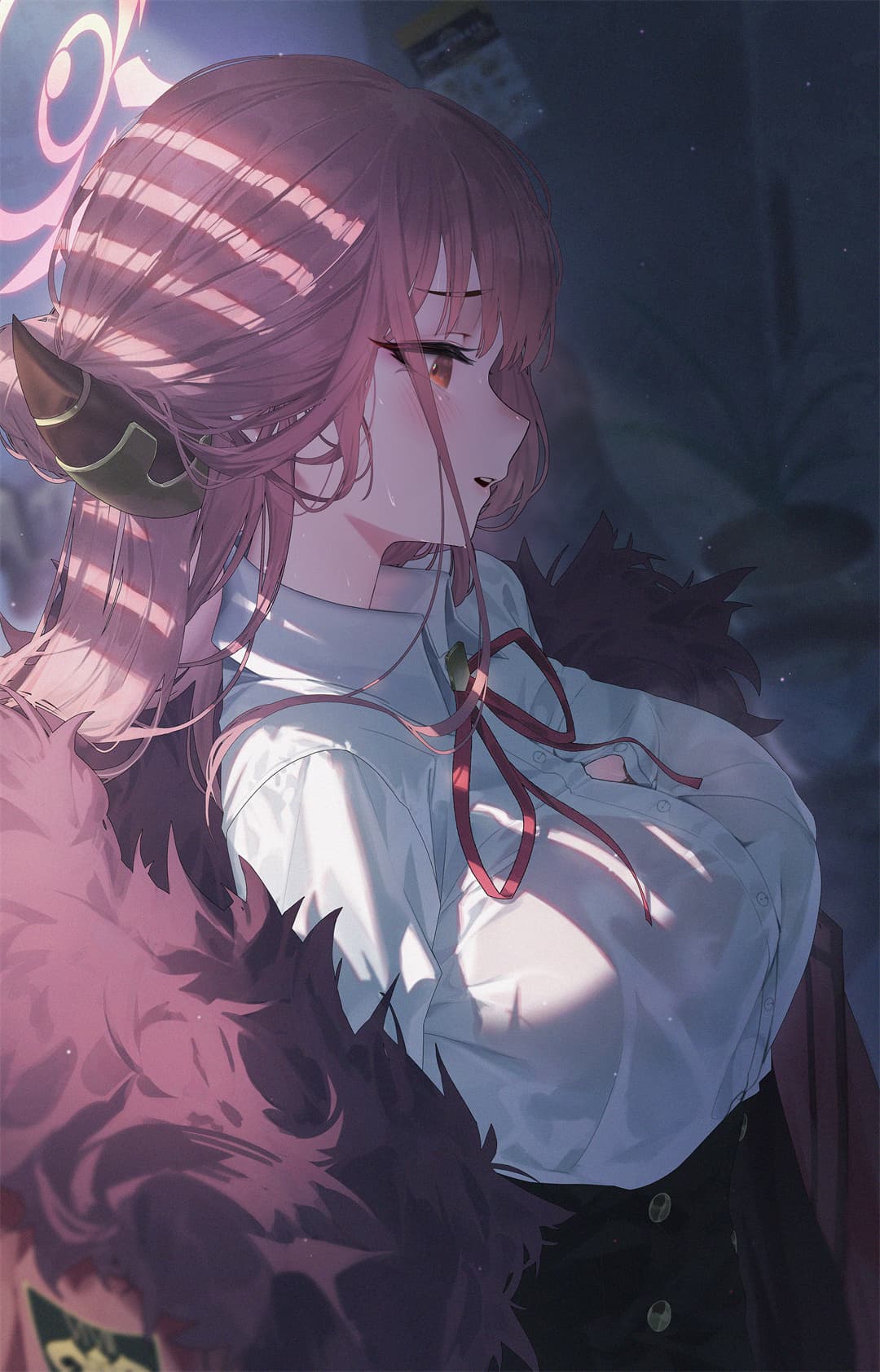 【动漫壁纸】碧蓝档案 陸八魔アル 喝咖啡的美少女 银发女学生 兽耳美少女 插画美图推荐 P站美图-第9张