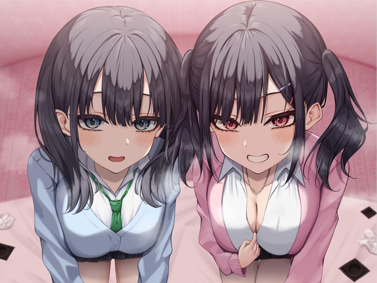 P站美图 黑发 制服 女高中生 双马尾 双胞胎@炭酸きつね 插画-第1张